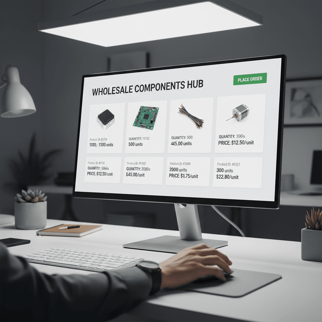Computer monitor displaying automotive parts e-commerce ordering interface