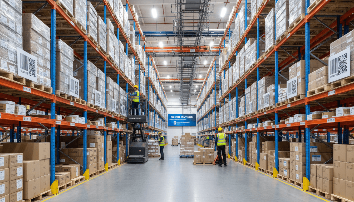 Union Auto Dealer LLC warehouse with pallet racking, organized inventory, and logistics equipment